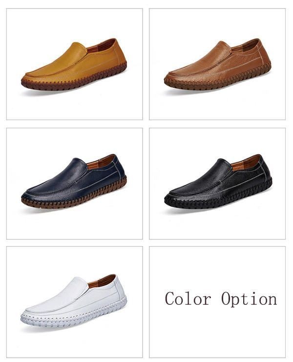 Męskie Buty Z Miękkiej Skóry W Kolorze Pure Color Slip On Casual Flat Oxfords