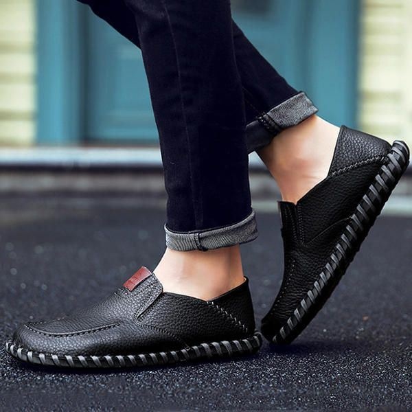 Męskie Miękkie Oddychające Płaskie Buty Casual Outdoor Leather Slip On Oxfords