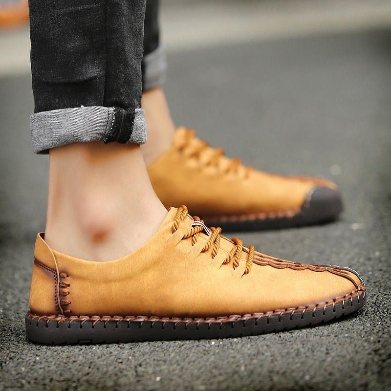 Męskie Miękkie Ręcznie Szyte Podeszwy Casual Business Leather Oxfords