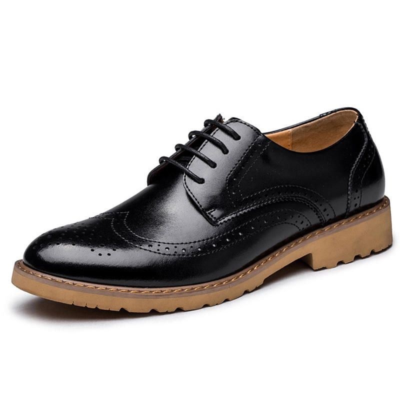 Męskie Oryginalne Skórzane Półbuty Rzeźbione Business Casual Oxfords