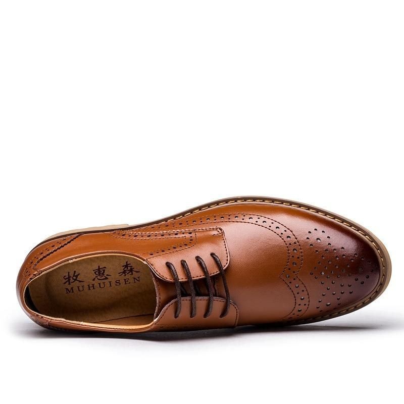 Męskie Oryginalne Skórzane Półbuty Rzeźbione Business Casual Oxfords