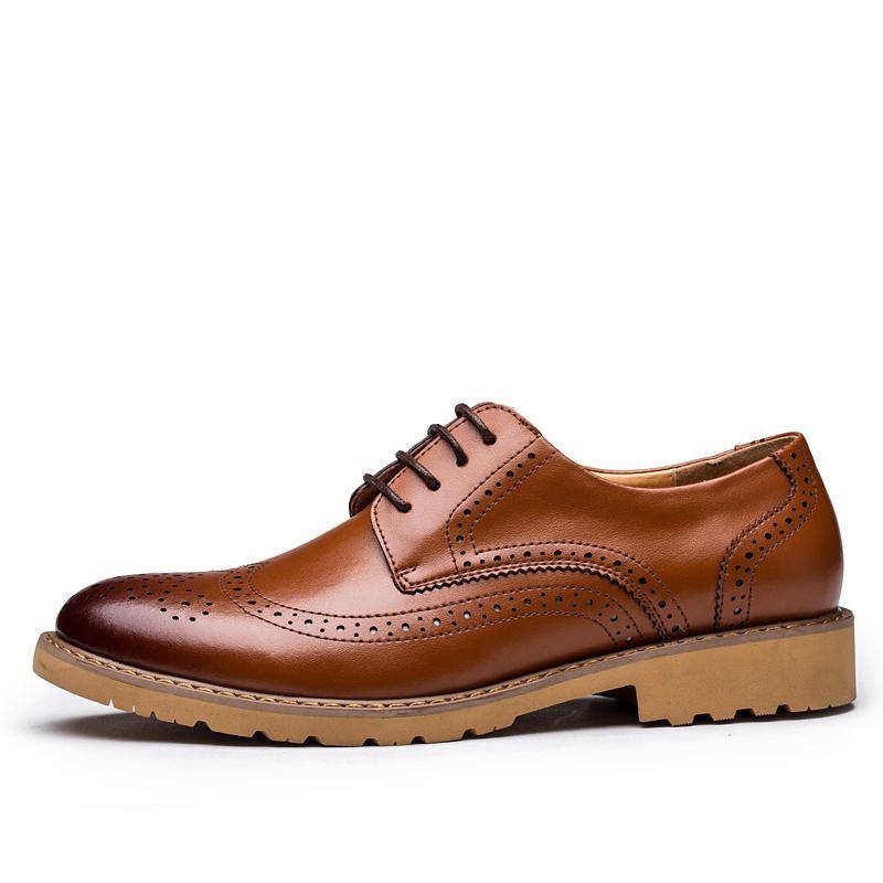 Męskie Oryginalne Skórzane Półbuty Rzeźbione Business Casual Oxfords