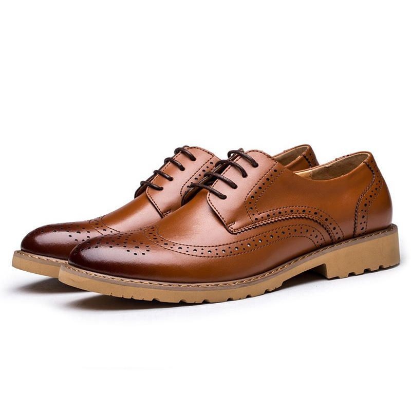 Męskie Oryginalne Skórzane Półbuty Rzeźbione Business Casual Oxfords