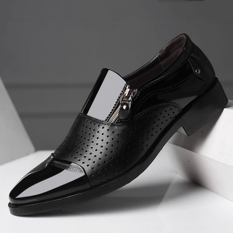 Męskie Skórzane Hollow Out Oddychająca Miękka Podeszwa Slip On Casual Oxford Business Shoes