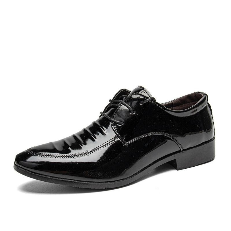 Męskie Skórzane Oddychające Pointy Toe Miękka Podeszwa Zasznurować Business Casual Dress Shoes