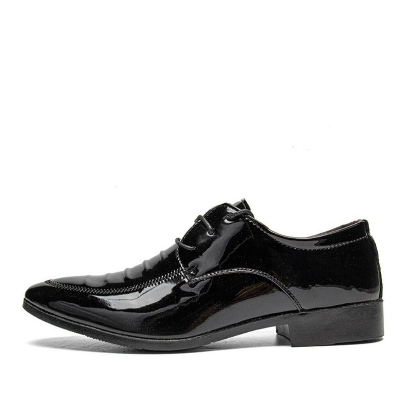 Męskie Skórzane Oddychające Pointy Toe Miękka Podeszwa Zasznurować Business Casual Dress Shoes