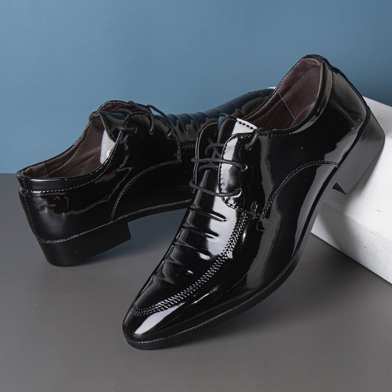 Męskie Skórzane Oddychające Pointy Toe Miękka Podeszwa Zasznurować Business Casual Dress Shoes