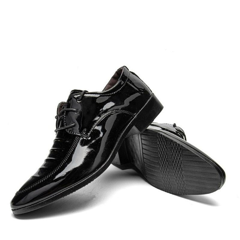 Męskie Skórzane Oddychające Pointy Toe Miękka Podeszwa Zasznurować Business Casual Dress Shoes