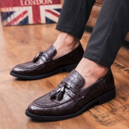 Męskie Skórzane Oddychające Szpiczasty Nosek Miękka Podeszwa Vintage Tassel Casual Business Shoes