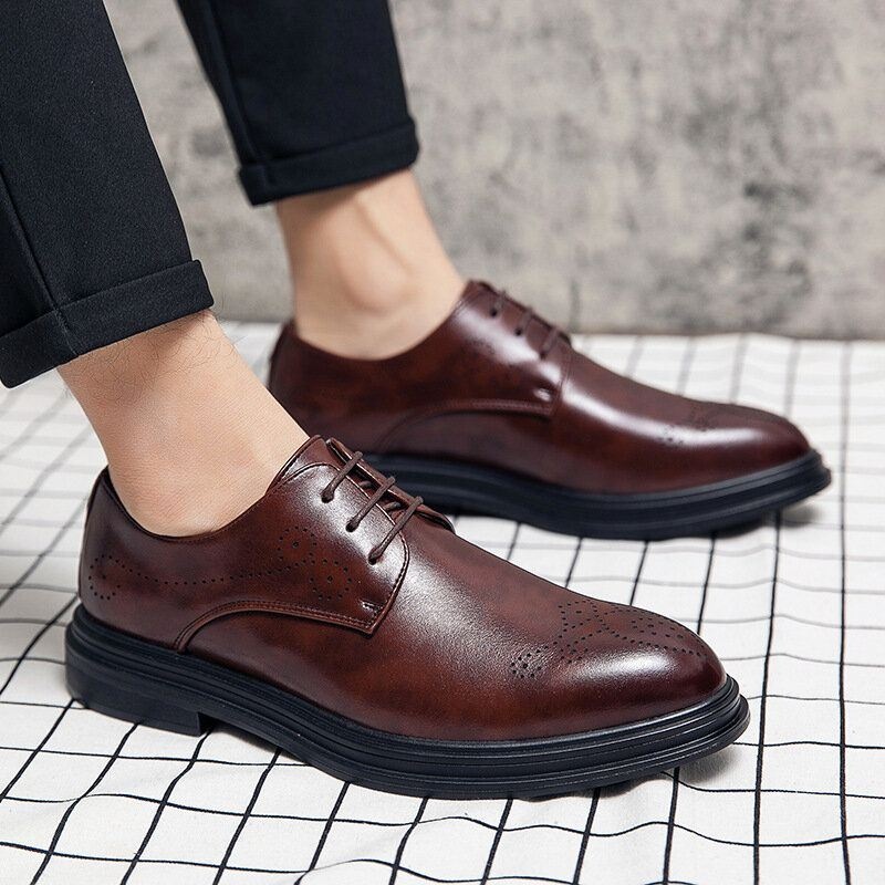 Męskie Skórzane Oddychające Wygodne Pointy Toe Vintage Oxford Casual Business Shoes