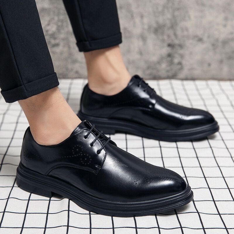 Męskie Skórzane Oddychające Wygodne Pointy Toe Vintage Oxford Casual Business Shoes