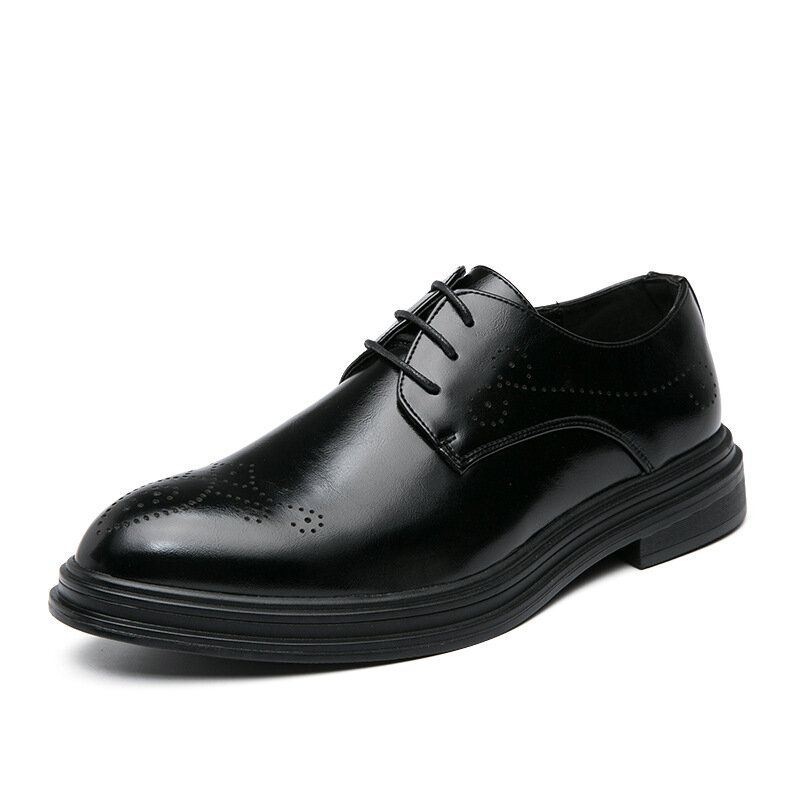 Męskie Skórzane Oddychające Wygodne Pointy Toe Vintage Oxford Casual Business Shoes