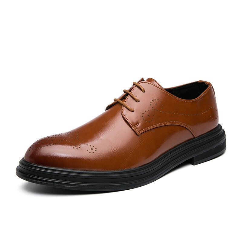 Męskie Skórzane Oddychające Wygodne Pointy Toe Vintage Oxford Casual Business Shoes