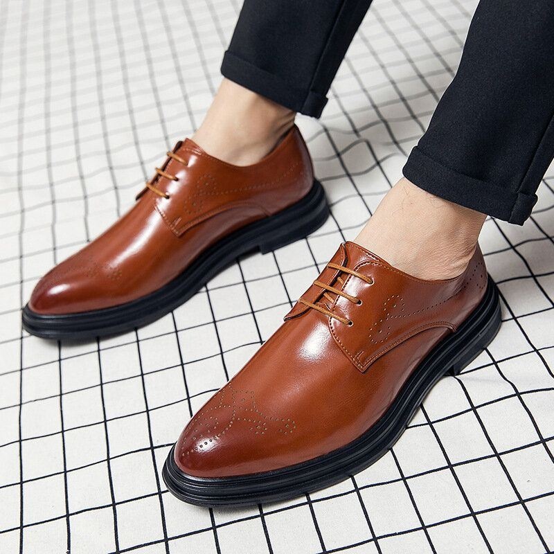 Męskie Skórzane Oddychające Wygodne Pointy Toe Vintage Oxford Casual Business Shoes