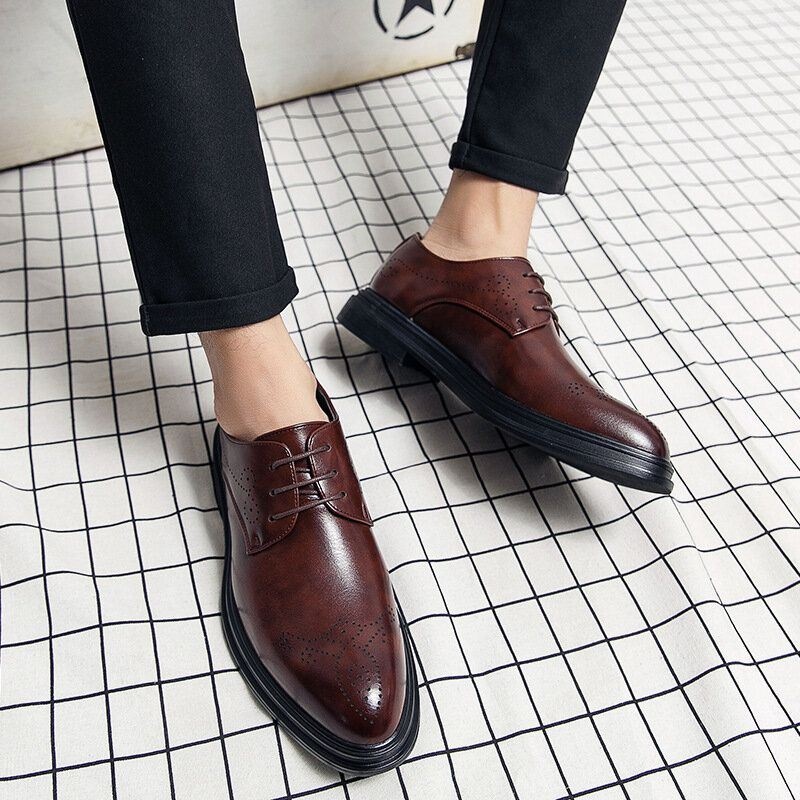 Męskie Skórzane Oddychające Wygodne Pointy Toe Vintage Oxford Casual Business Shoes