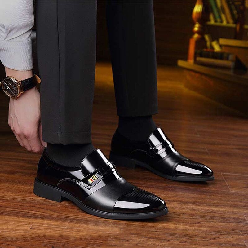 Męskie Skórzane Wygodne Miękkie Podeszwy Pointy Toe Oxford Slip On Casual Business Shoes