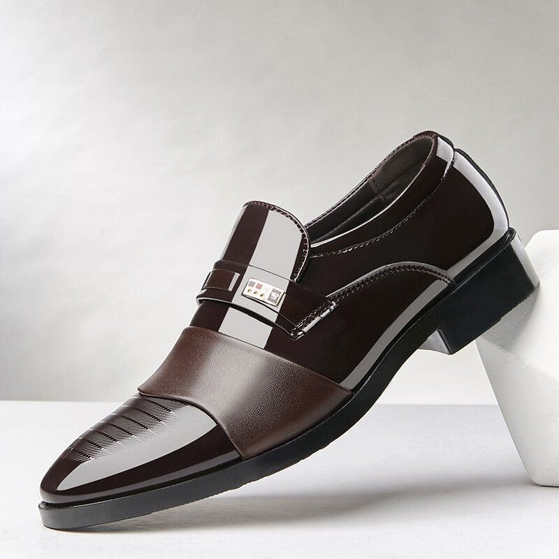 Męskie Skórzane Wygodne Miękkie Podeszwy Pointy Toe Slip On Dress Casual Business Shoes