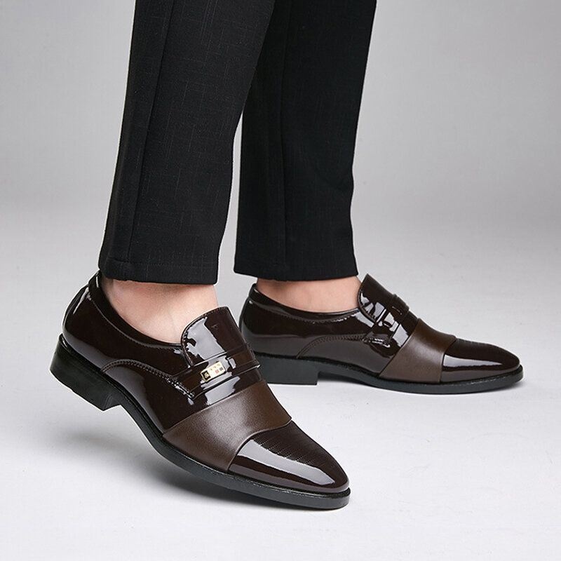 Męskie Skórzane Wygodne Miękkie Podeszwy Pointy Toe Slip On Dress Casual Business Shoes