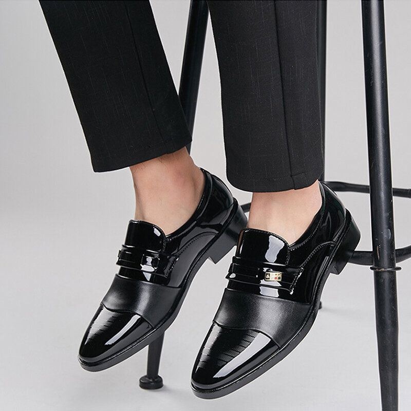 Męskie Skórzane Wygodne Miękkie Podeszwy Pointy Toe Slip On Dress Casual Business Shoes