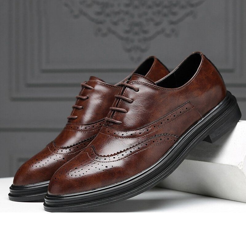 Męskie Skórzane Z Mikrofibry Oddychające Wygodne Pointy Toe Anglia Style Casual Business Shoes