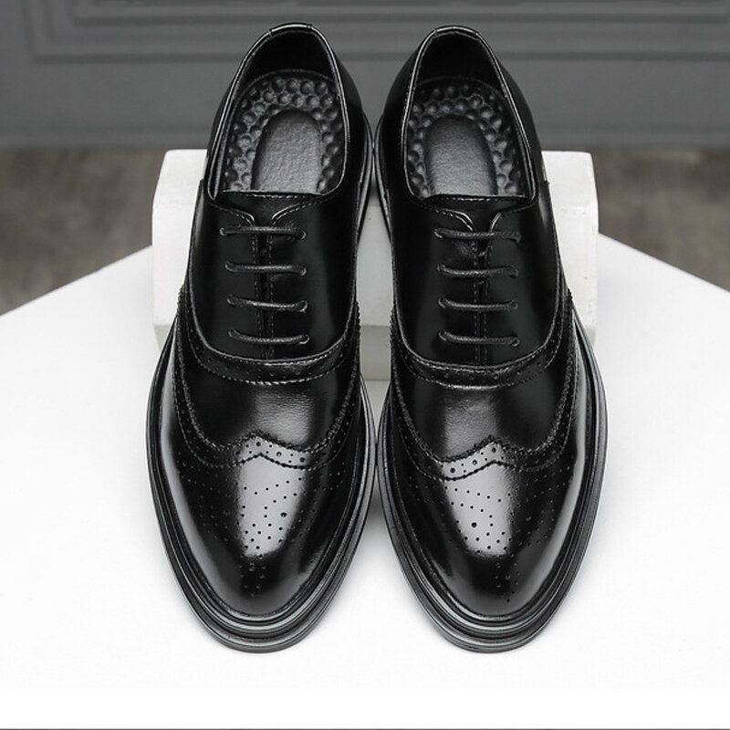 Męskie Skórzane Z Mikrofibry Oddychające Wygodne Pointy Toe Anglia Style Casual Business Shoes