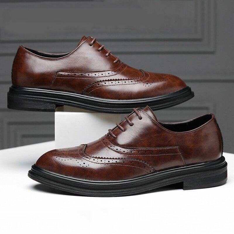 Męskie Skórzane Z Mikrofibry Oddychające Wygodne Pointy Toe Anglia Style Casual Business Shoes