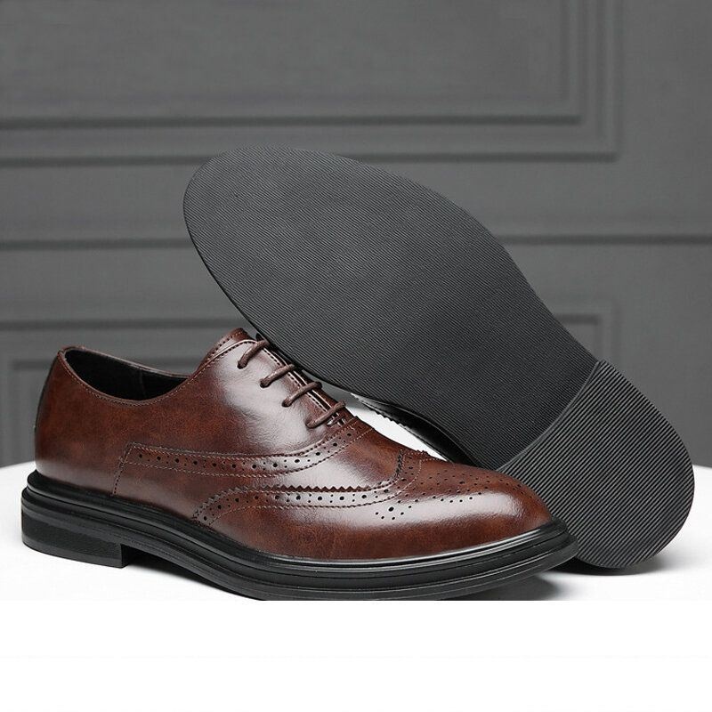 Męskie Skórzane Z Mikrofibry Oddychające Wygodne Pointy Toe Anglia Style Casual Business Shoes