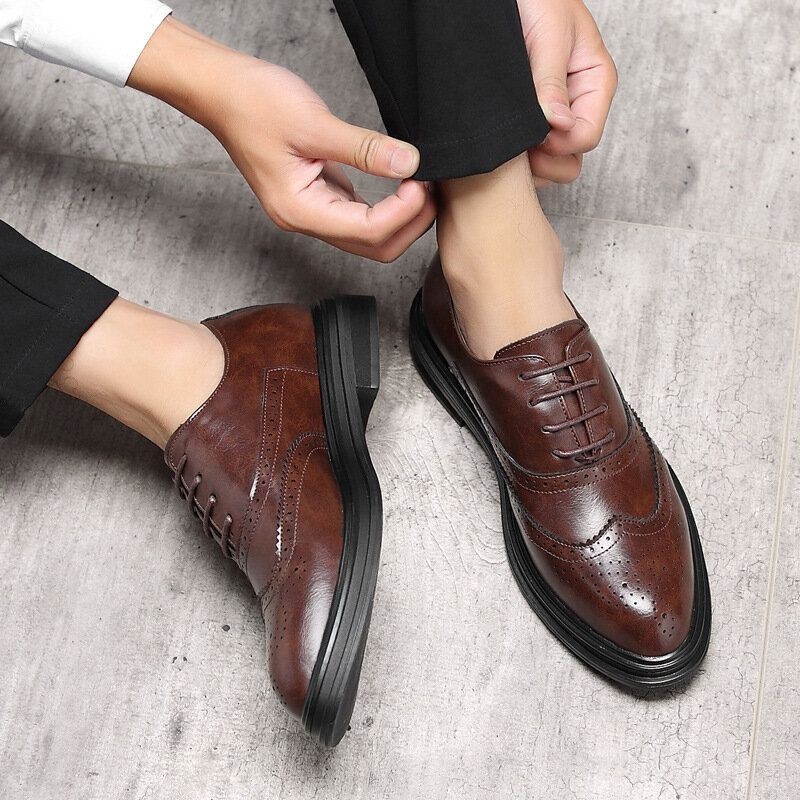 Męskie Skórzane Z Mikrofibry Oddychające Wygodne Pointy Toe Anglia Style Casual Business Shoes