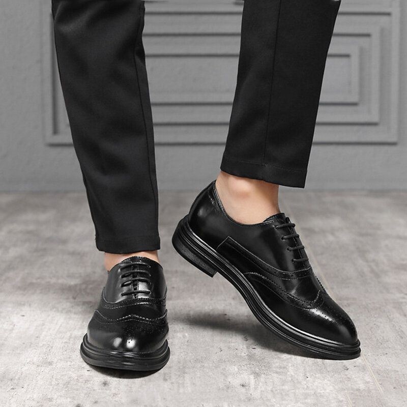 Męskie Skórzane Z Mikrofibry Oddychające Wygodne Pointy Toe Anglia Style Casual Business Shoes