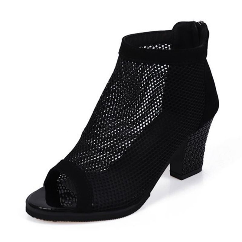 Kobiety Casual Mesh Oddychająca Masywny Obcas Hollow Out Peep-toe Pumps Shoes