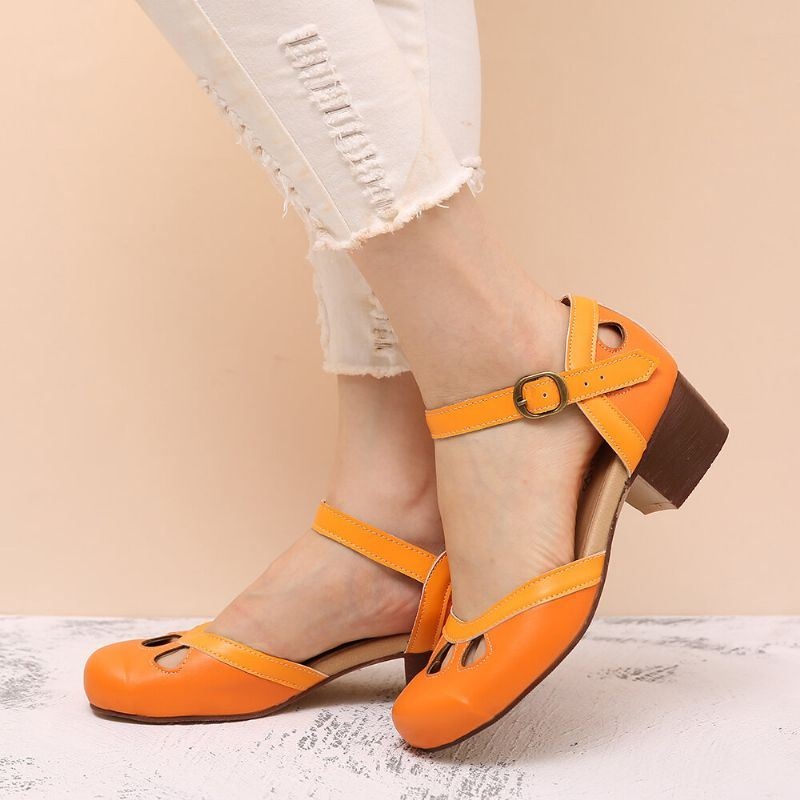 Kobiety Hollow Out Color Stitching Plus Size Bucky Chunky Heel Casual Pumps