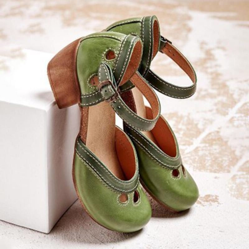 Kobiety Hollow Out Color Stitching Plus Size Bucky Chunky Heel Casual Pumps