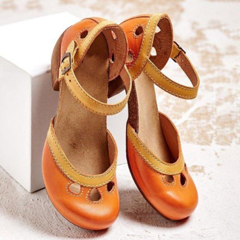 Kobiety Hollow Out Color Stitching Plus Size Bucky Chunky Heel Casual Pumps