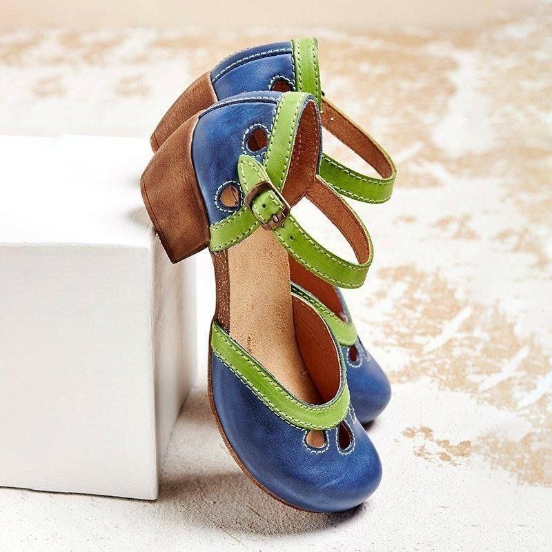 Kobiety Hollow Out Color Stitching Plus Size Bucky Chunky Heel Casual Pumps