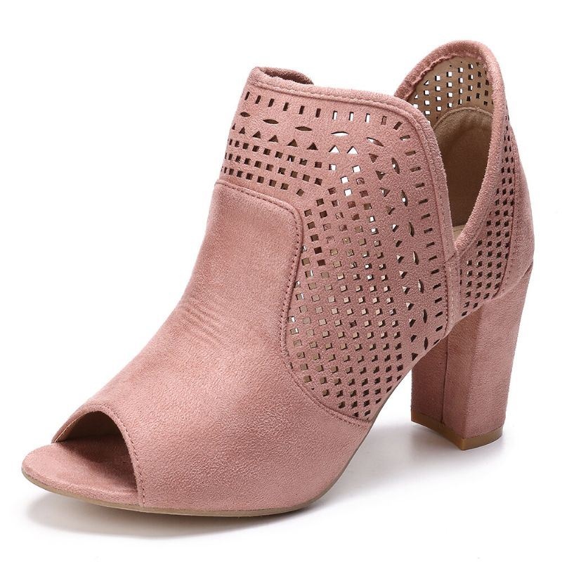 Kobiety Hollow Out Peep Toe Slip On Przyczynowe Pompy Biurowe Na Wysokim Obcasie