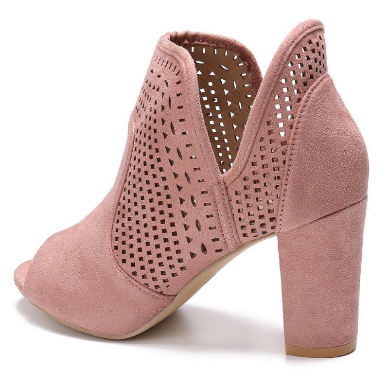 Kobiety Hollow Out Peep Toe Slip On Przyczynowe Pompy Biurowe Na Wysokim Obcasie