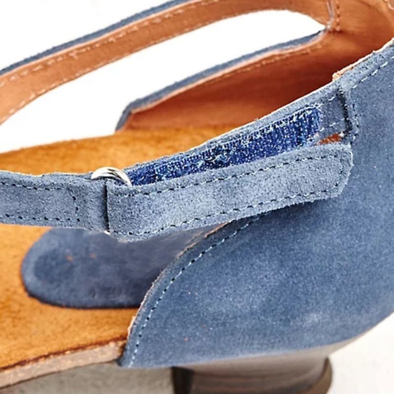 Kobiety Vintage Dekoracje Kwiatowe Okrągłe Toe Ankle Strap Hook Loop Casual Obcasy CZółenka