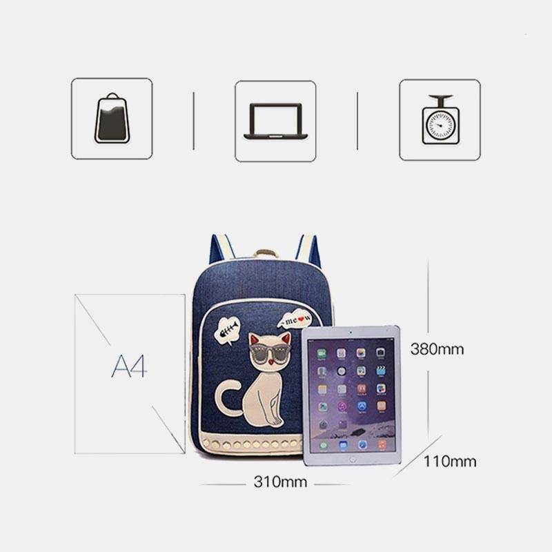 Kobiety Canvas Cute Cat Print Patchwork Casual Plecak Tornister