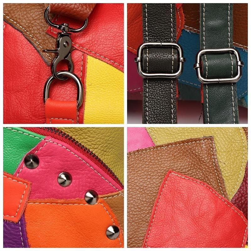 Kobiety Casual Patchwork Oryginalne Skórzane Torby Na Ramię O Dużej Pojemności Torby Crossbody