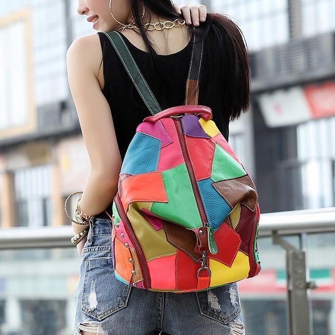 Kobiety Casual Patchwork Oryginalne Skórzane Torby Na Ramię O Dużej Pojemności Torby Crossbody