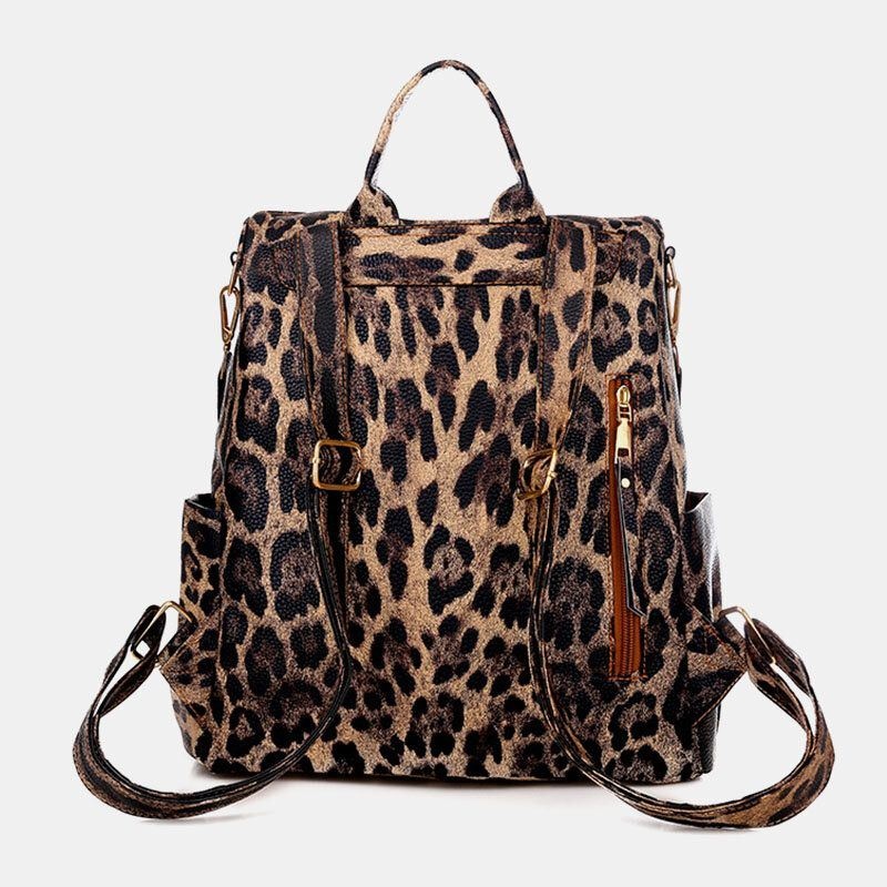 Kobiety Faux Leather Leopard I Kwiaty Wzór Modny Plecak Na Co Dzień