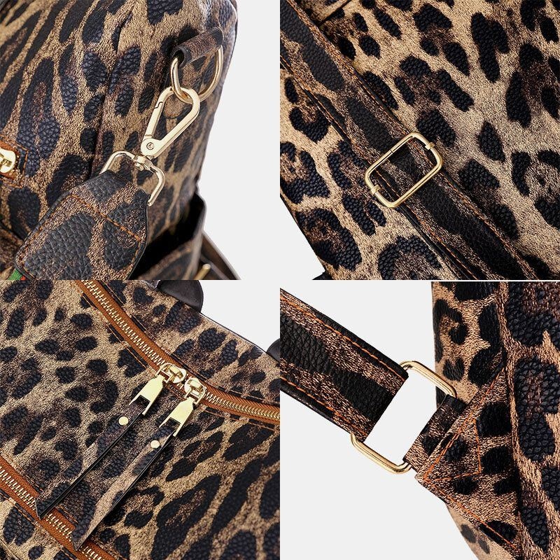 Kobiety Faux Leather Leopard I Kwiaty Wzór Modny Plecak Na Co Dzień