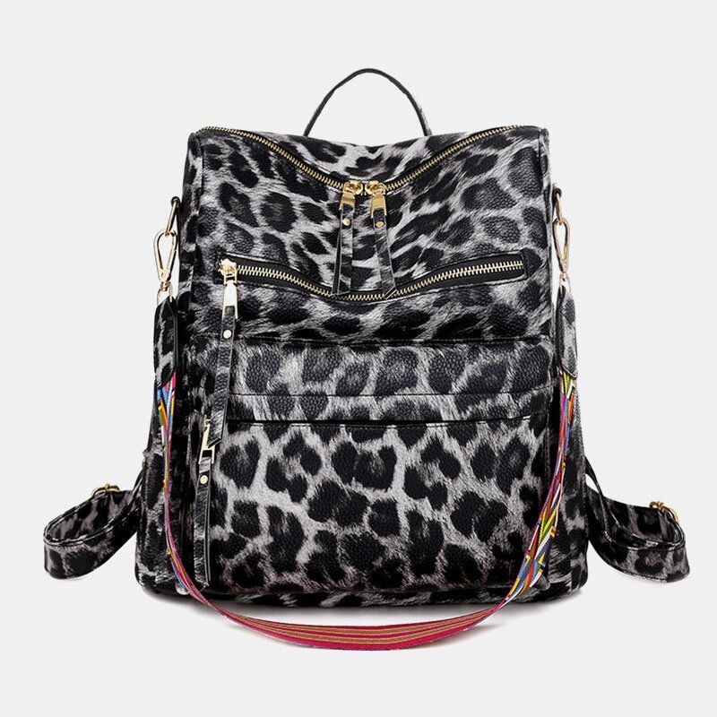 Kobiety Faux Leather Leopard I Kwiaty Wzór Modny Plecak Na Co Dzień