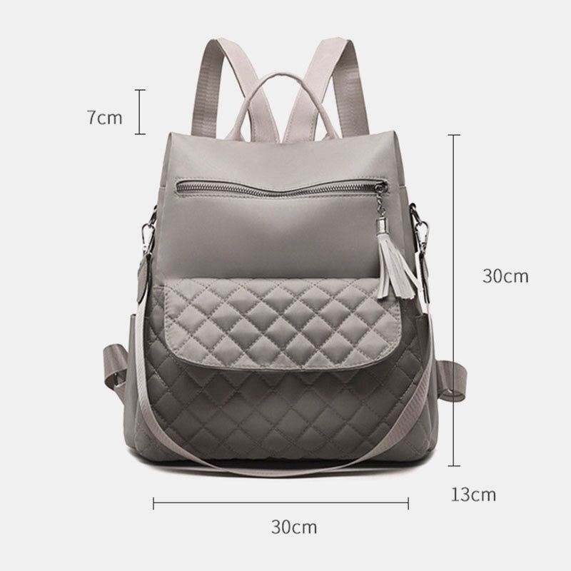 Kobiety Multi-carry Oxford Diamond Pattern Anti-theft Wodoodporny Plecak Na Co Dzień Z Frędzlami