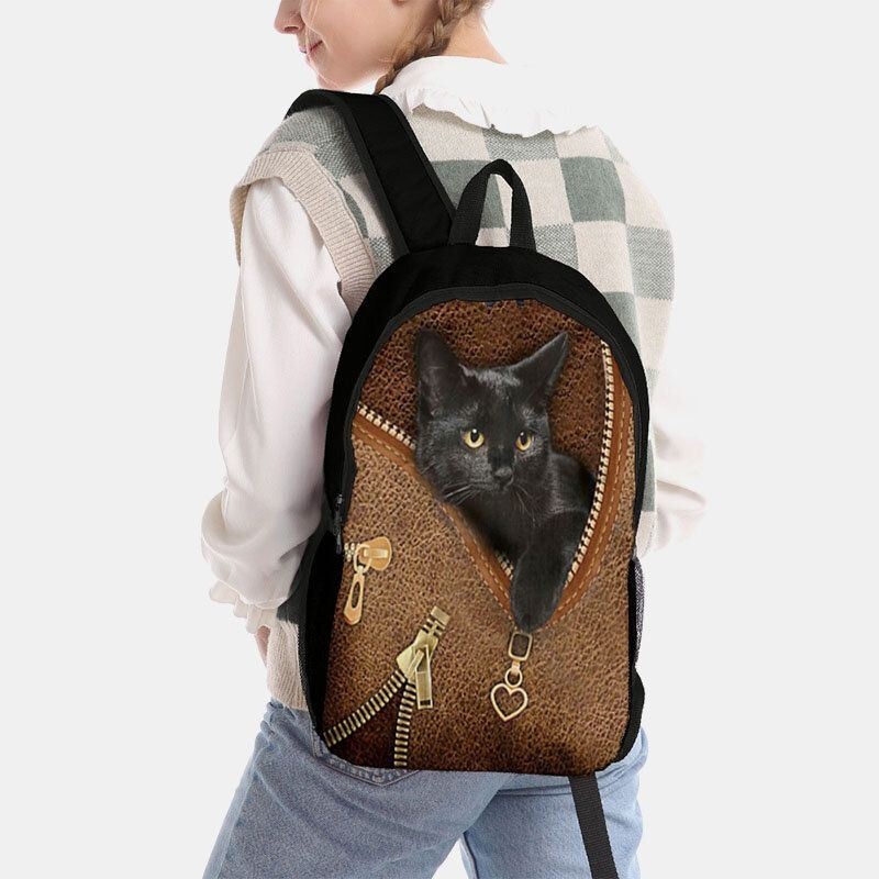 Kobiety Oxford Patchwork O Dużej Pojemności Cartoon Cat Zipper Pattern Printing Backpack