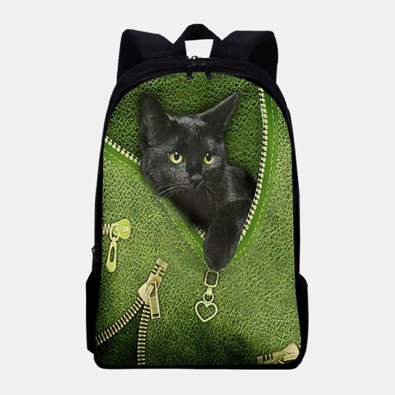 Kobiety Oxford Patchwork O Dużej Pojemności Cartoon Cat Zipper Pattern Printing Backpack