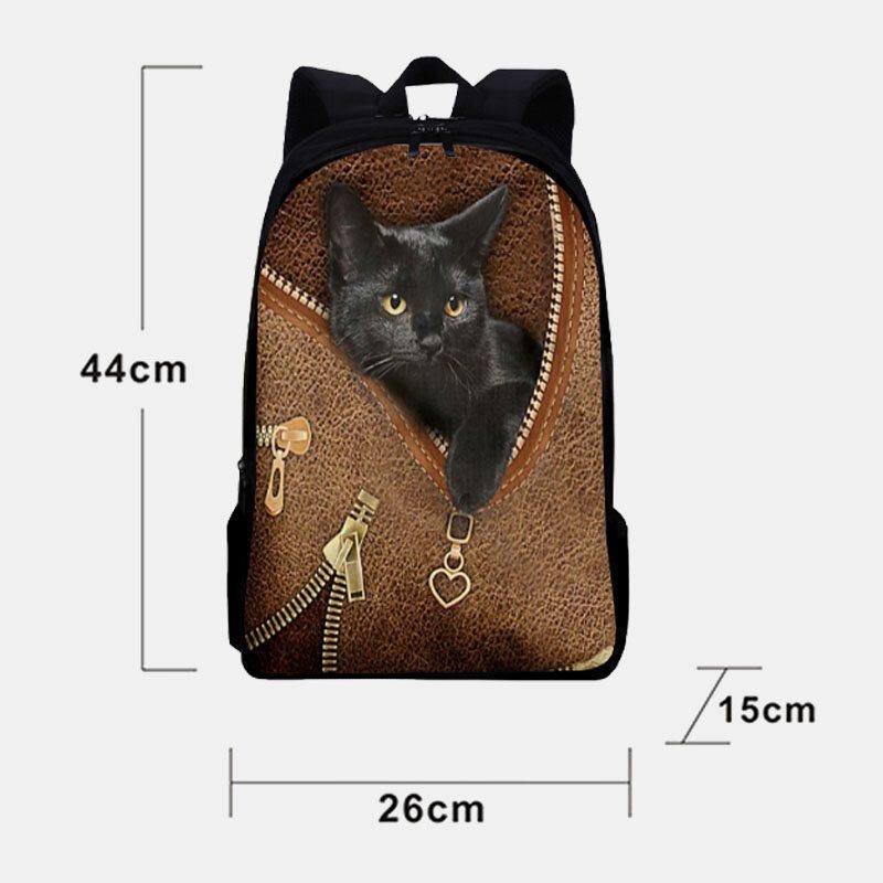 Kobiety Oxford Patchwork O Dużej Pojemności Cartoon Cat Zipper Pattern Printing Backpack