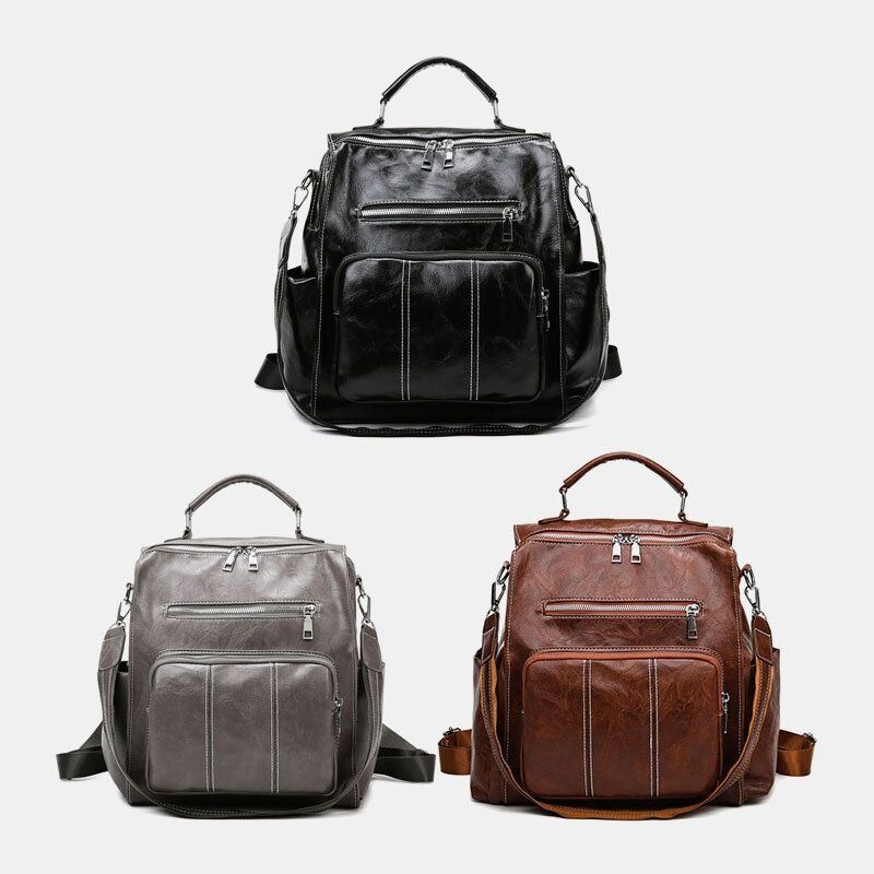 Kobiety Pu Leather Duża Pojemność Multi-kieszeń Retro Messenger Plecak Torba Crossbody Torba Na Ramię