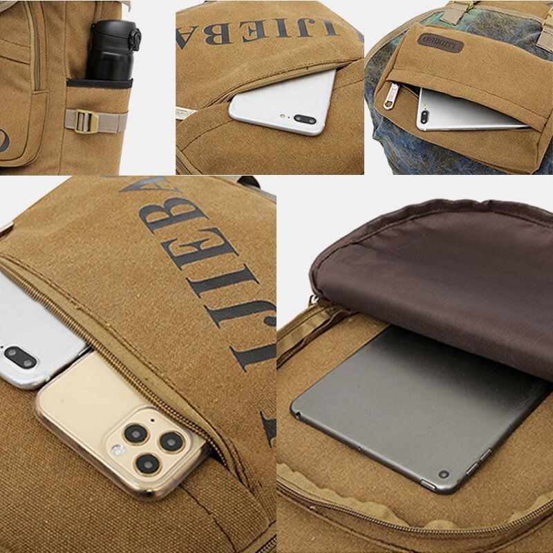 Mężczyźni Canvas Duża Pojemność Tactical Outdoor Traveling 14 Cal Torba Na Laptopa Plecak Szkolny