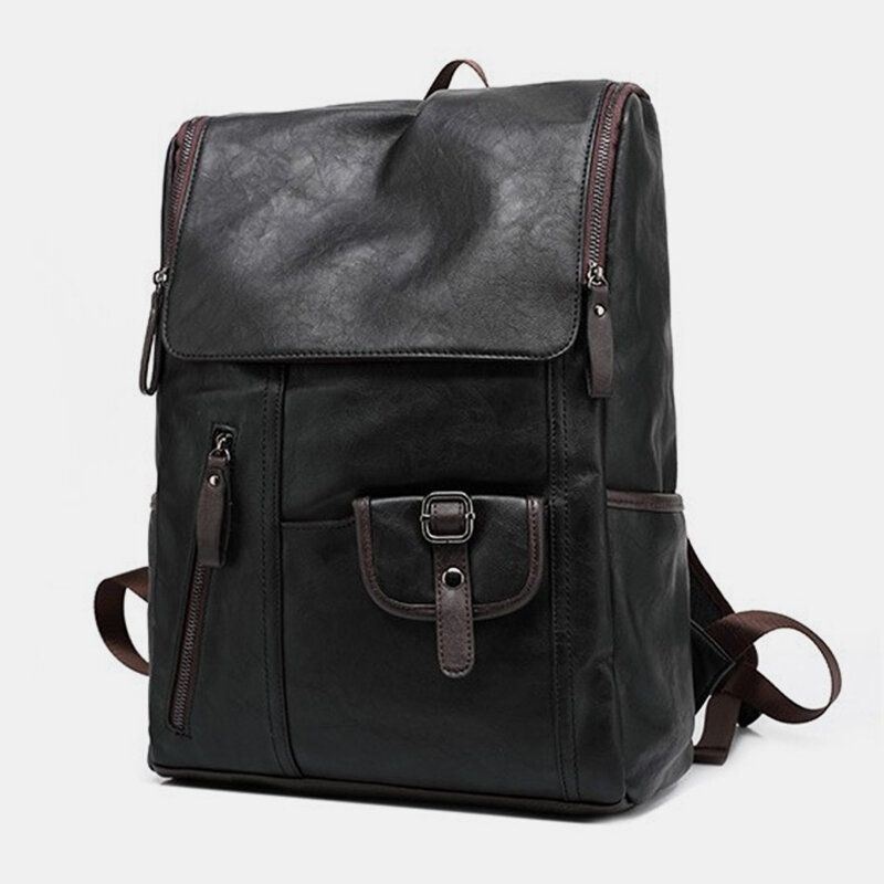 Mężczyźni Faux Leather Solid Casual Business 14-calowa Torba Na Laptopa Torba Podróżna Plecak